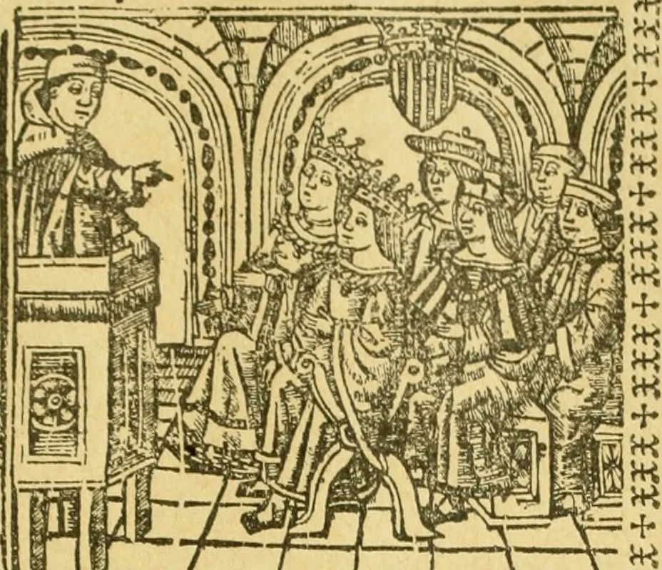 An illustration from Bibliografía de la lengua valenciana : o sea catálogo razonado por orden alfabético de autores de los libros, folletos, obras dramáticas, periódicos, coloquios, coplas, chistes, discursos, romances, alocuciones, cantares, gozes, etc., que escritos en lengua valenciana y bilingüe, han visto la luz pública desde el establecimiento de la imprenta en España hasta nuestros días, 1915, leaf 505