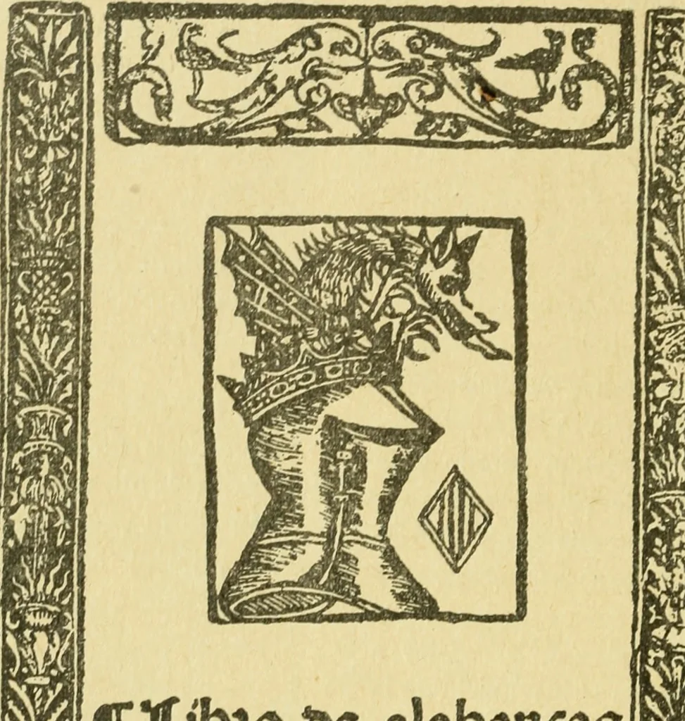 An illustration from Bibliografía de la lengua valenciana : o sea catálogo razonado por orden alfabético de autores de los libros, folletos, obras dramáticas, periódicos, coloquios, coplas, chistes, discursos, romances, alocuciones, cantares, gozes, etc., que escritos en lengua valenciana y bilingüe, han visto la luz pública desde el establecimiento de la imprenta en España hasta nuestros días, 1915, leaf 612