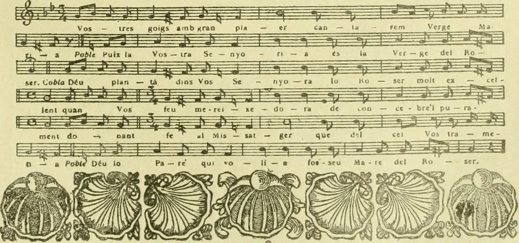 An illustration from Bibliografía de la lengua valenciana : o sea catálogo razonado por orden alfabético de autores de los libros, folletos, obras dramáticas, periódicos, coloquios, coplas, chistes, discursos, romances, alocuciones, cantares, gozes, etc., que escritos en lengua valenciana y bilingüe, han visto la luz pública desde el establecimiento de la imprenta en España hasta nuestros días, 1915, leaf 97
