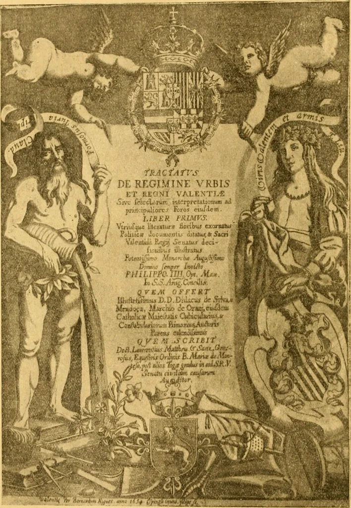 An illustration from Bibliografía de la lengua valenciana : o sea catálogo razonado por orden alfabético de autores de los libros, folletos, obras dramáticas, periódicos, coloquios, coplas, chistes, discursos, romances, alocuciones, cantares, gozes, etc., que escritos en lengua valenciana y bilingüe, han visto la luz pública desde el establecimiento de la imprenta en España hasta nuestros días, 1915, leaf 101