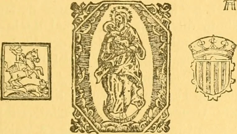 An illustration from Bibliografía de la lengua valenciana : o sea catálogo razonado por orden alfabético de autores de los libros, folletos, obras dramáticas, periódicos, coloquios, coplas, chistes, discursos, romances, alocuciones, cantares, gozes, etc., que escritos en lengua valenciana y bilingüe, han visto la luz pública desde el establecimiento de la imprenta en España hasta nuestros días, 1915, leaf 164