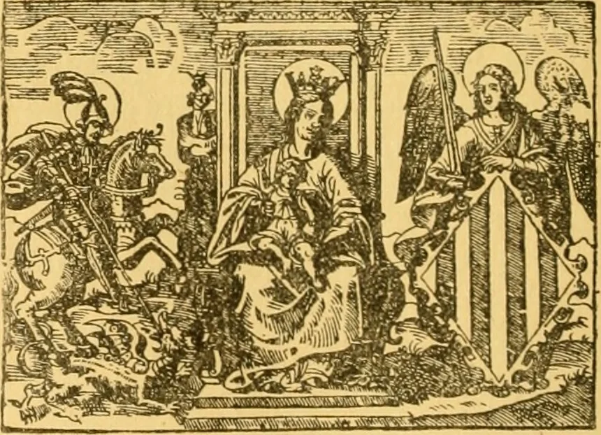 An illustration from Bibliografía de la lengua valenciana : o sea catálogo razonado por orden alfabético de autores de los libros, folletos, obras dramáticas, periódicos, coloquios, coplas, chistes, discursos, romances, alocuciones, cantares, gozes, etc., que escritos en lengua valenciana y bilingüe, han visto la luz pública desde el establecimiento de la imprenta en España hasta nuestros días, 1915, leaf 241