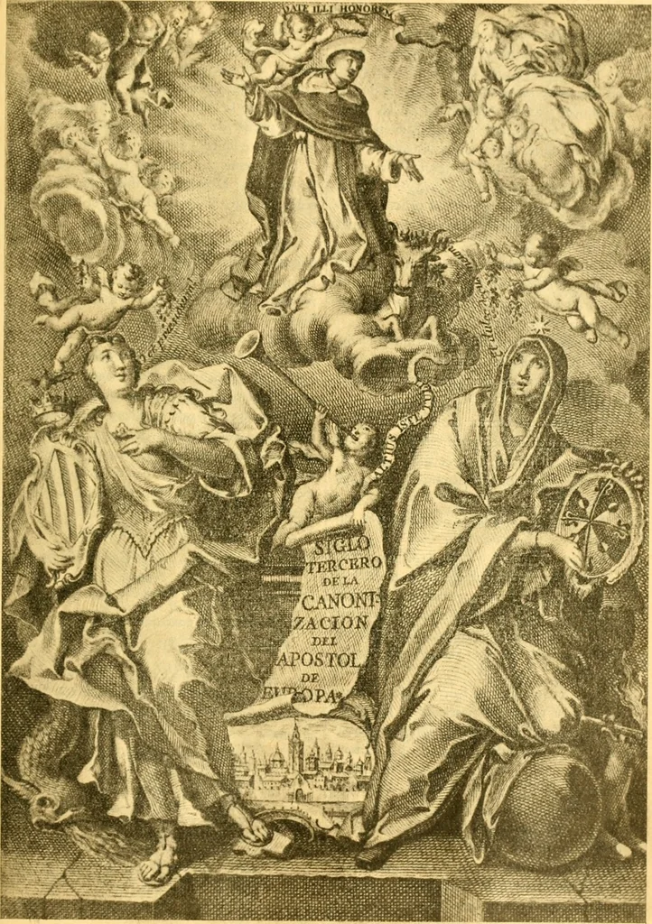 An illustration from Bibliografía de la lengua valenciana : o sea catálogo razonado por orden alfabético de autores de los libros, folletos, obras dramáticas, periódicos, coloquios, coplas, chistes, discursos, romances, alocuciones, cantares, gozes, etc., que escritos en lengua valenciana y bilingüe, han visto la luz pública desde el establecimiento de la imprenta en España hasta nuestros días, 1915, leaf 508
