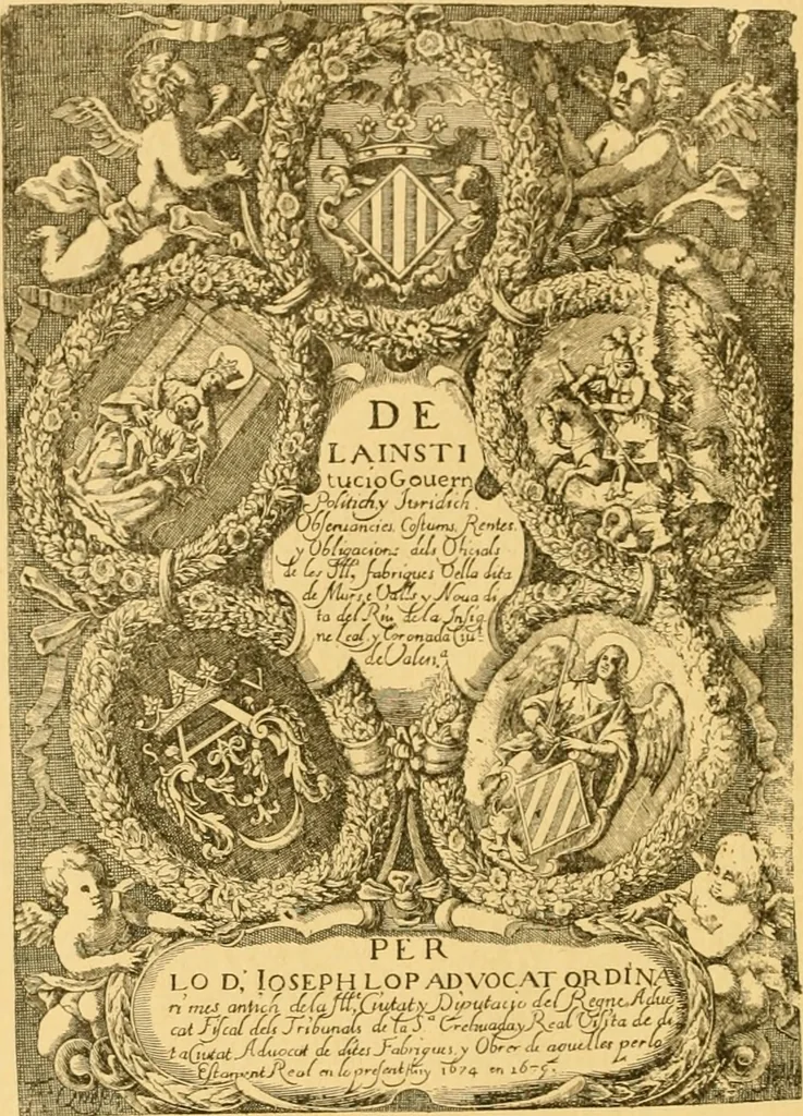 An illustration from Bibliografía de la lengua valenciana : o sea catálogo razonado por orden alfabético de autores de los libros, folletos, obras dramáticas, periódicos, coloquios, coplas, chistes, discursos, romances, alocuciones, cantares, gozes, etc., que escritos en lengua valenciana y bilingüe, han visto la luz pública desde el establecimiento de la imprenta en España hasta nuestros días, 1915, leaf 91