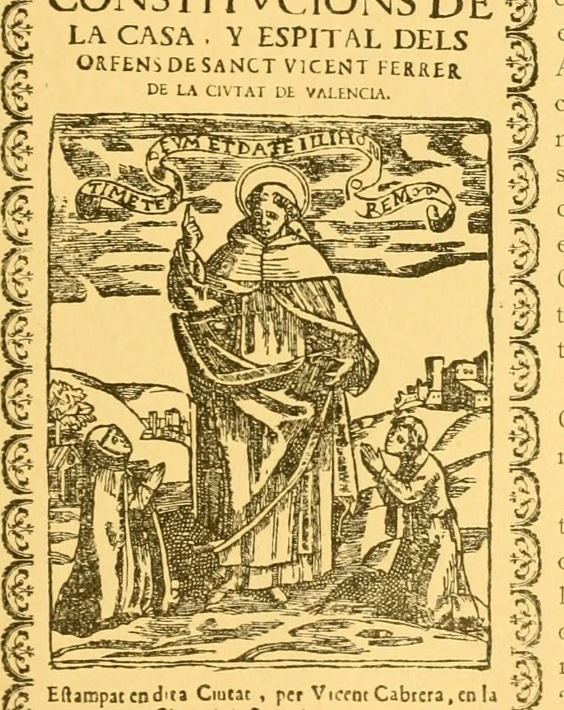 An illustration from Bibliografía de la lengua valenciana : o sea catálogo razonado por orden alfabético de autores de los libros, folletos, obras dramáticas, periódicos, coloquios, coplas, chistes, discursos, romances, alocuciones, cantares, gozes, etc., que escritos en lengua valenciana y bilingüe, han visto la luz pública desde el establecimiento de la imprenta en España hasta nuestros días, 1915, leaf 96