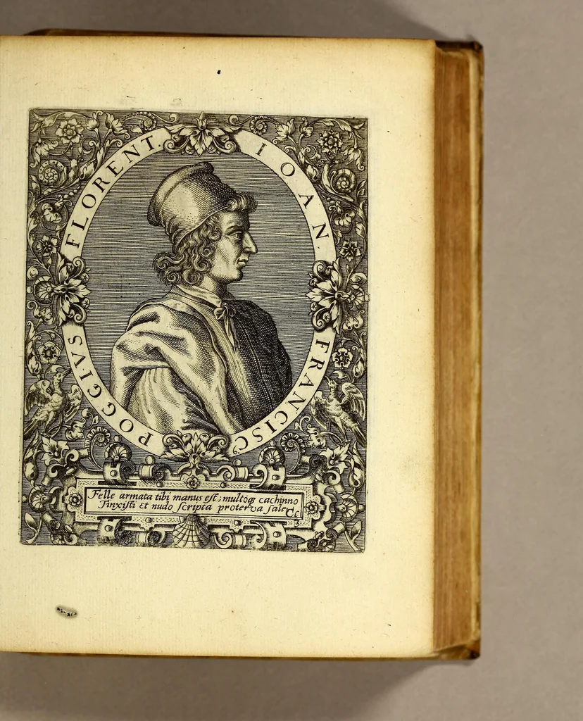 An illustration from Bibliotheca, chalcographica illustrium virtute atque eruditione in tota Europa, clarissimorum virorum theologorum, jurisconsultorum, medicorum, historicorum, geographorum, politicorum, philosophorum, poetarum, musicorum, aliorumque., 1650, leaf 217