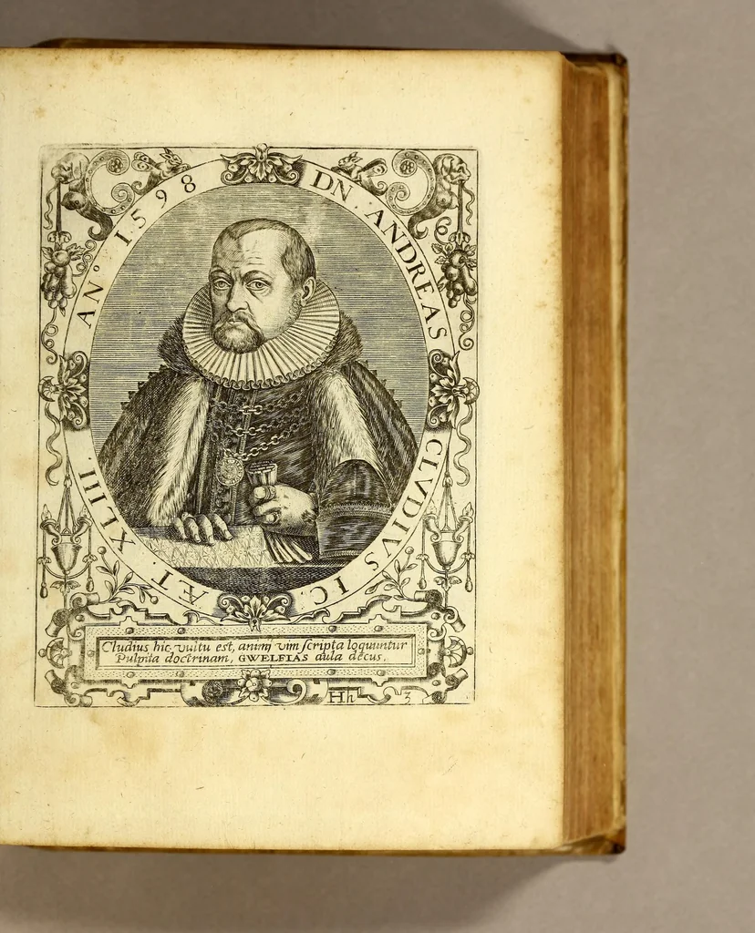 An illustration from Bibliotheca, chalcographica illustrium virtute atque eruditione in tota Europa, clarissimorum virorum theologorum, jurisconsultorum, medicorum, historicorum, geographorum, politicorum, philosophorum, poetarum, musicorum, aliorumque., 1650, leaf 257
