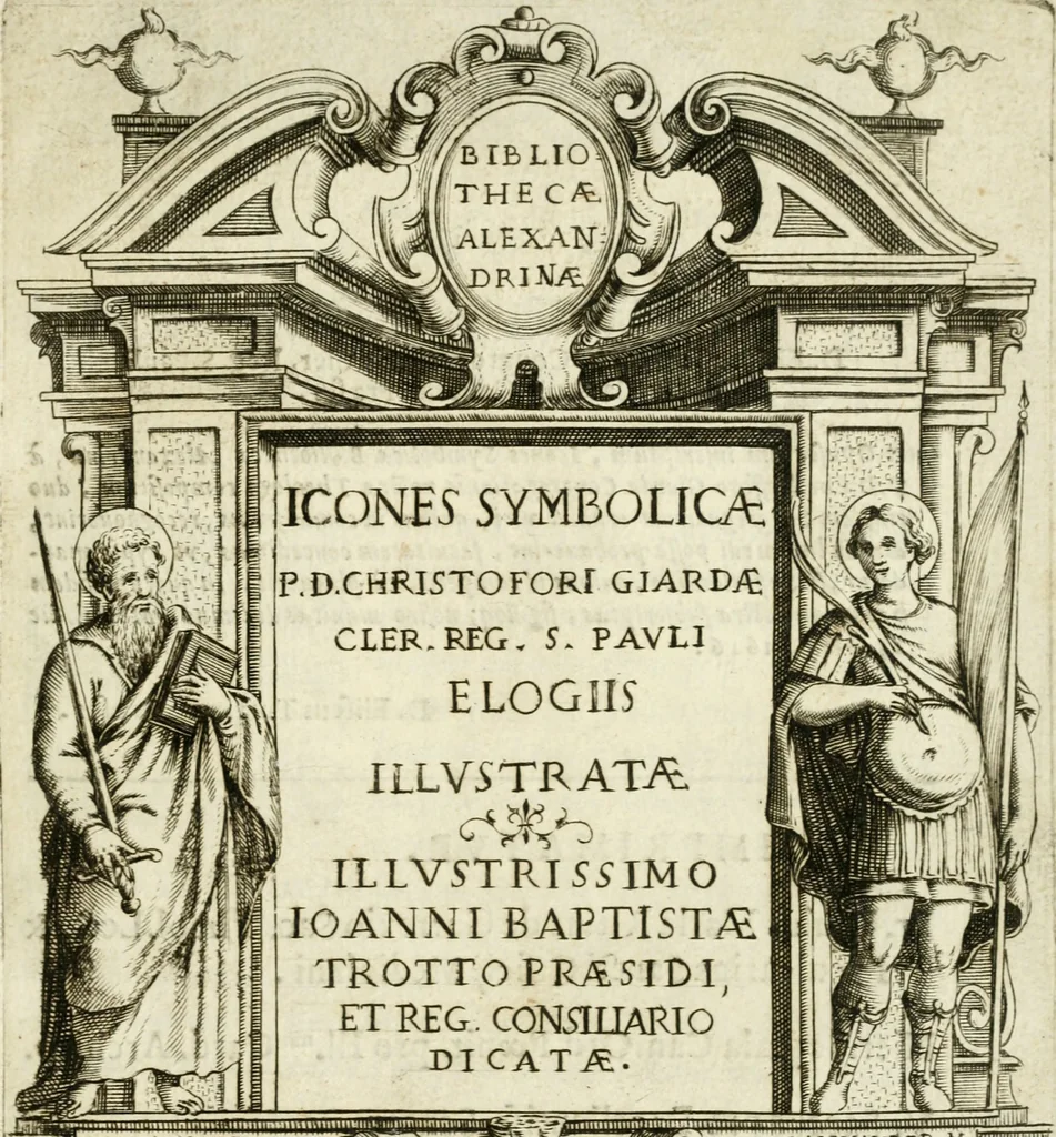 An illustration from Bibliothecae Alexandrinae icones symbolicae p. d. Christofori Giardae ... elogiis illustratae, 1626, leaf 2