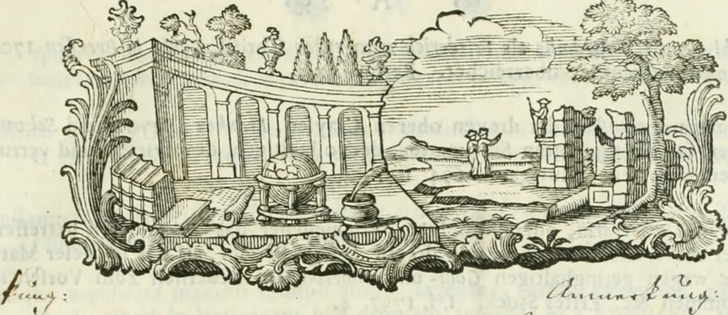 An illustration from Bibliotheca numismatica : exhibens catalogum auctorum qui de re monetaria et numis tam antiquis quam recentioribus scripsere, 1760, leaf 12