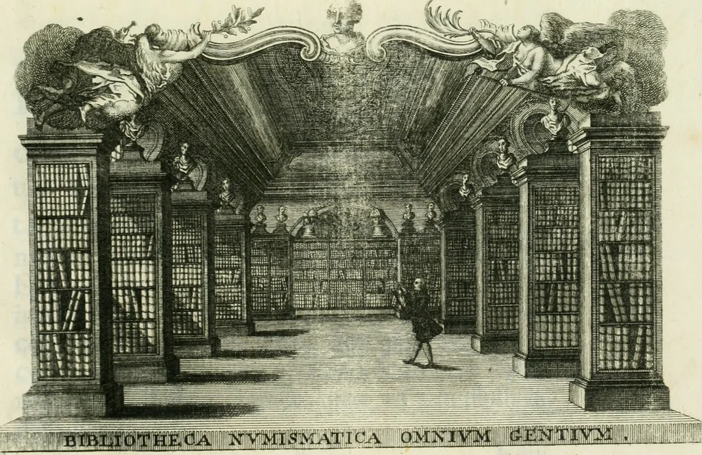 An illustration from Bibliotheca numismatica : exhibens catalogum auctorum qui de re monetaria et numis tam antiquis quam recentioribus scripsere, 1760, leaf 6