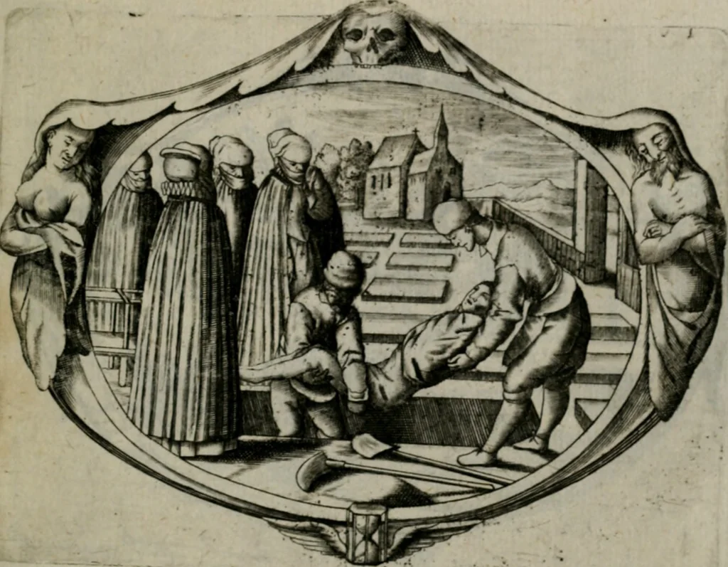 An illustration from Biblische Emblemata und Figuren : welche in den zweyen verneurten Stuben desz Hospitals zum heiligen Geist in Nürmberg allen Krancken zu sondern Trost anstatt der Schrifft sind vorgemalet worden. In Küpffer gestochen durch : Johanni Pfann .., 1626, leaf 22