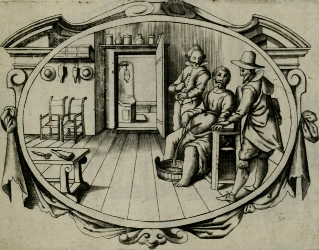 An illustration from Biblische Emblemata und Figuren : welche in den zweyen verneurten Stuben desz Hospitals zum heiligen Geist in Nürmberg allen Krancken zu sondern Trost anstatt der Schrifft sind vorgemalet worden. In Küpffer gestochen durch : Johanni Pfann .., 1626, leaf 30