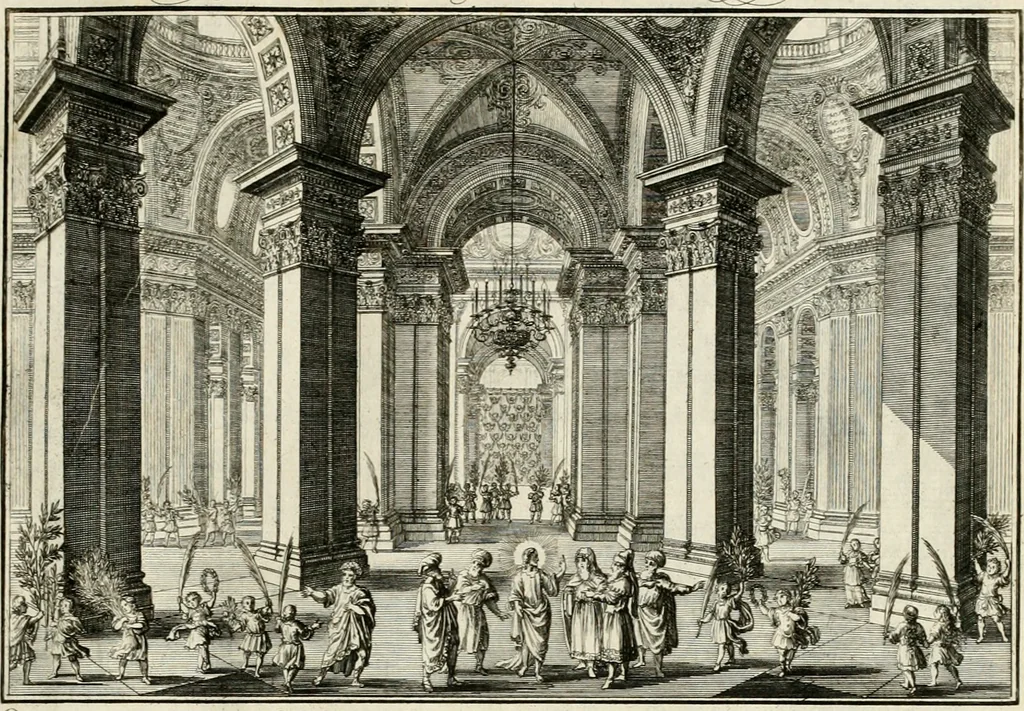 An illustration from Biblisches Engel- u[nd] Kunst Werck : alles das jenige, was in heiliger göttlicher Schrifft Altes und Neuen Testaments von den heiligen Engeln Gottes dero erscheinungen tersichtungen bottschaffte[n] u[nd] gesandschaffte[n], auf mancherley Art und Weise auss Göttlicher Verordnung zu finden ist ... : in zierlichen Kupffern, mit beijgefügten Teutschen Erklärungs und Andachts- Reimen vorstellend : mit Fleiss zusammen getragen, in Kupfer gestochen und verlegt, 1694, leaf 24