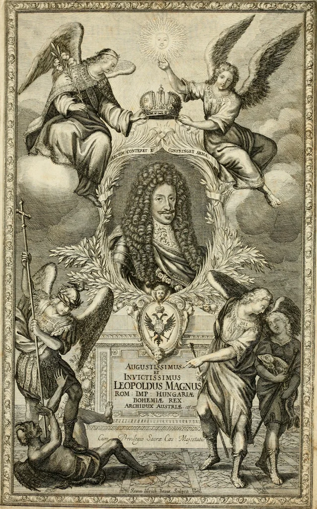An illustration from Biblisches Engel- u[nd] Kunst Werck : alles das jenige, was in heiliger göttlicher Schrifft Altes und Neuen Testaments von den heiligen Engeln Gottes dero erscheinungen tersichtungen bottschaffte[n] u[nd] gesandschaffte[n], auf mancherley Art und Weise auss Göttlicher Verordnung zu finden ist ... : in zierlichen Kupffern, mit beijgefügten Teutschen Erklärungs und Andachts- Reimen vorstellend : mit Fleiss zusammen getragen, in Kupfer gestochen und verlegt, 1694, leaf 6