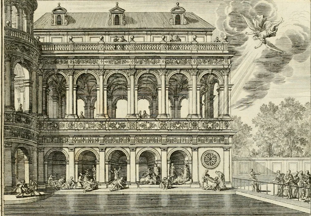 An illustration from Biblisches Engel- u[nd] Kunst Werck : alles das jenige, was in heiliger göttlicher Schrifft Altes und Neuen Testaments von den heiligen Engeln Gottes dero erscheinungen tersichtungen bottschaffte[n] u[nd] gesandschaffte[n], auf mancherley Art und Weise auss Göttlicher Verordnung zu finden ist ... : in zierlichen Kupffern, mit beijgefügten Teutschen Erklärungs und Andachts- Reimen vorstellend : mit Fleiss zusammen getragen, in Kupfer gestochen und verlegt, 1694, leaf 68