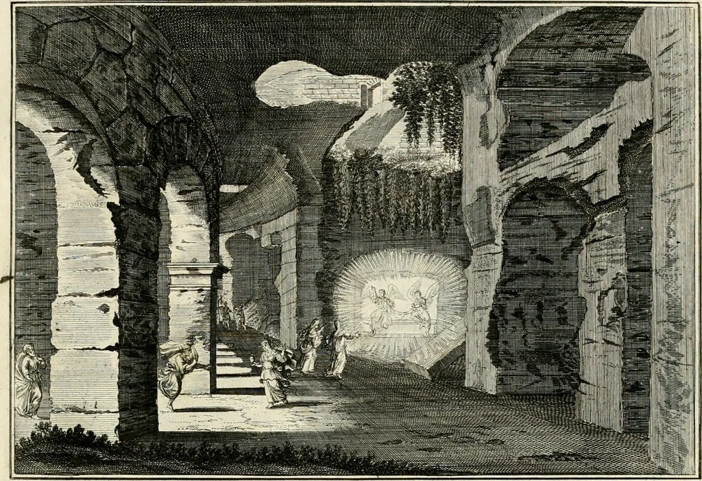 An illustration from Biblisches Engel- u[nd] Kunst Werck : alles das jenige, was in heiliger göttlicher Schrifft Altes und Neuen Testaments von den heiligen Engeln Gottes dero erscheinungen tersichtungen bottschaffte[n] u[nd] gesandschaffte[n], auf mancherley Art und Weise auss Göttlicher Verordnung zu finden ist ... : in zierlichen Kupffern, mit beijgefügten Teutschen Erklärungs und Andachts- Reimen vorstellend : mit Fleiss zusammen getragen, in Kupfer gestochen und verlegt, 1694, leaf 72