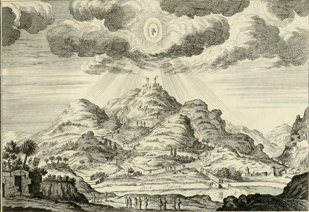 An illustration from Biblisches Engel- u[nd] Kunst Werck : alles das jenige, was in heiliger göttlicher Schrifft Altes und Neuen Testaments von den heiligen Engeln Gottes dero erscheinungen tersichtungen bottschaffte[n] u[nd] gesandschaffte[n], auf mancherley Art und Weise auss Göttlicher Verordnung zu finden ist ... : in zierlichen Kupffern, mit beijgefügten Teutschen Erklärungs und Andachts- Reimen vorstellend : mit Fleiss zusammen getragen, in Kupfer gestochen und verlegt, 1694, leaf 74