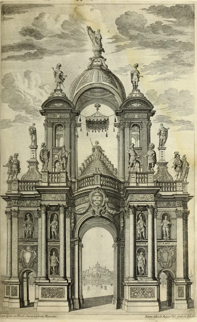 An illustration from Biblisches Engel- u. Kunst Werck : alles das jenige, was in heiliger göttlicher Schrifft Altes und Neuen Testaments von den heiligen Engels Gottes ... zu finden ist ... in zierlichen Kupffern, mit beygefüngten teutschen Erklärungs und Andachs-Reimen vorstellend, 1705, leaf 106