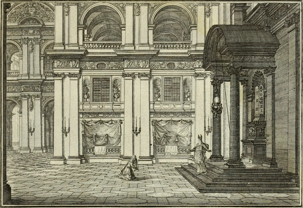 An illustration from Biblisches Engel- u. Kunst Werck : alles das jenige, was in heiliger göttlicher Schrifft Altes und Neuen Testaments von den heiligen Engels Gottes ... zu finden ist ... in zierlichen Kupffern, mit beygefüngten teutschen Erklärungs und Andachs-Reimen vorstellend, 1705, leaf 108