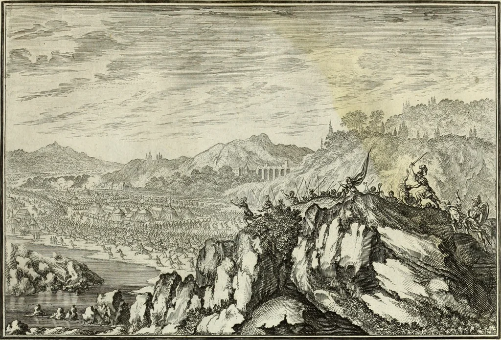 An illustration from Biblisches Engel- u. Kunst Werck : alles das jenige, was in heiliger göttlicher Schrifft Altes und Neuen Testaments von den heiligen Engels Gottes ... zu finden ist ... in zierlichen Kupffern, mit beygefüngten teutschen Erklärungs und Andachs-Reimen vorstellend, 1705, leaf 114
