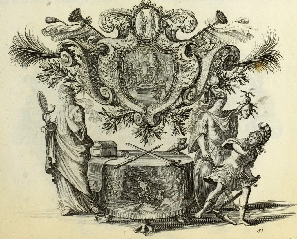 An illustration from Biblisches Engel- u. Kunst Werck : alles das jenige, was in heiliger göttlicher Schrifft Altes und Neuen Testaments von den heiligen Engels Gottes ... zu finden ist ... in zierlichen Kupffern, mit beygefüngten teutschen Erklärungs und Andachs-Reimen vorstellend, 1705, leaf 120