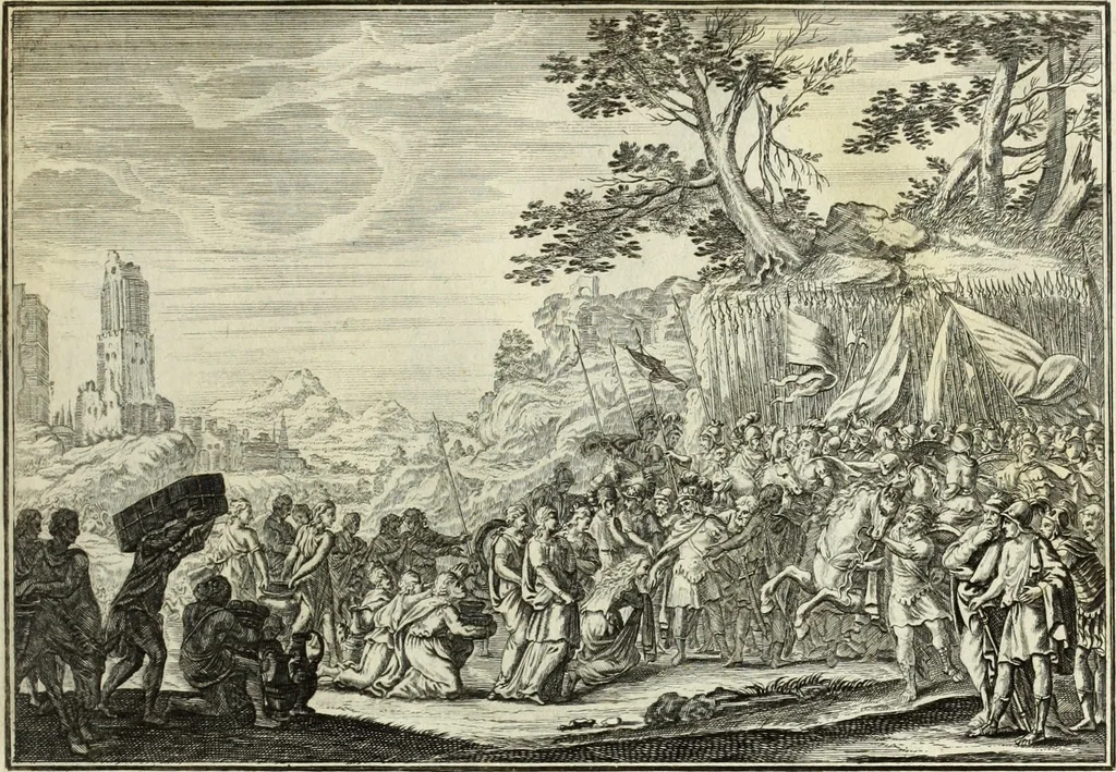 An illustration from Biblisches Engel- u. Kunst Werck : alles das jenige, was in heiliger göttlicher Schrifft Altes und Neuen Testaments von den heiligen Engels Gottes ... zu finden ist ... in zierlichen Kupffern, mit beygefüngten teutschen Erklärungs und Andachs-Reimen vorstellend, 1705, leaf 122