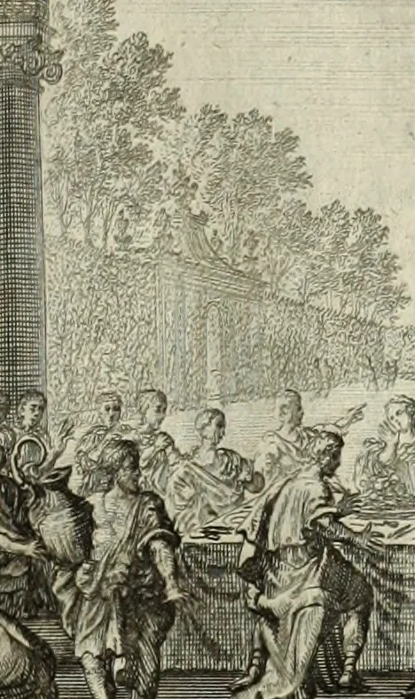 An illustration from Biblisches Engel- u. Kunst Werck : alles das jenige, was in heiliger göttlicher Schrifft Altes und Neuen Testaments von den heiligen Engels Gottes ... zu finden ist ... in zierlichen Kupffern, mit beygefüngten teutschen Erklärungs und Andachs-Reimen vorstellend, 1705, leaf 130