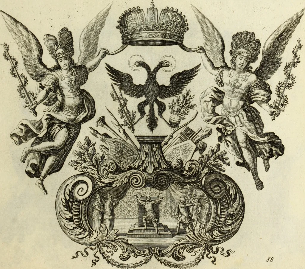 An illustration from Biblisches Engel- u. Kunst Werck : alles das jenige, was in heiliger göttlicher Schrifft Altes und Neuen Testaments von den heiligen Engels Gottes ... zu finden ist ... in zierlichen Kupffern, mit beygefüngten teutschen Erklärungs und Andachs-Reimen vorstellend, 1705, leaf 134
