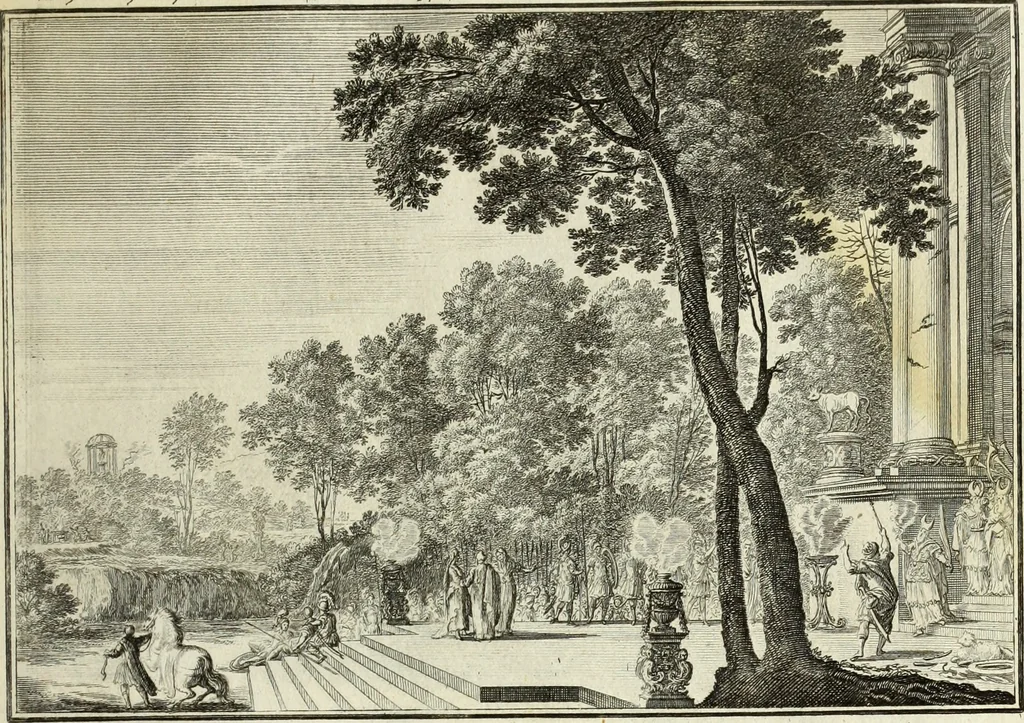 An illustration from Biblisches Engel- u. Kunst Werck : alles das jenige, was in heiliger göttlicher Schrifft Altes und Neuen Testaments von den heiligen Engels Gottes ... zu finden ist ... in zierlichen Kupffern, mit beygefüngten teutschen Erklärungs und Andachs-Reimen vorstellend, 1705, leaf 144
