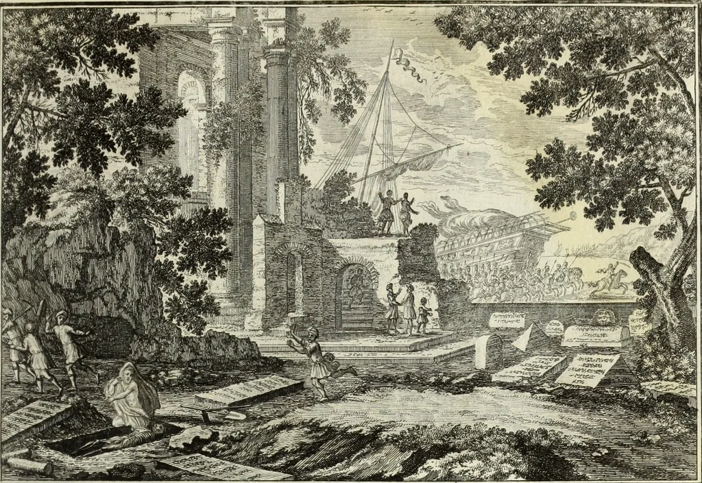 An illustration from Biblisches Engel- u. Kunst Werck : alles das jenige, was in heiliger göttlicher Schrifft Altes und Neuen Testaments von den heiligen Engels Gottes ... zu finden ist ... in zierlichen Kupffern, mit beygefüngten teutschen Erklärungs und Andachs-Reimen vorstellend, 1705, leaf 158
