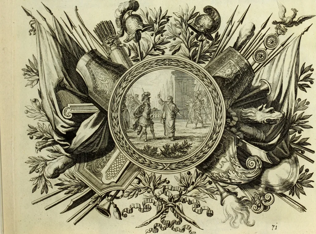 An illustration from Biblisches Engel- u. Kunst Werck : alles das jenige, was in heiliger göttlicher Schrifft Altes und Neuen Testaments von den heiligen Engels Gottes ... zu finden ist ... in zierlichen Kupffern, mit beygefüngten teutschen Erklärungs und Andachs-Reimen vorstellend, 1705, leaf 162
