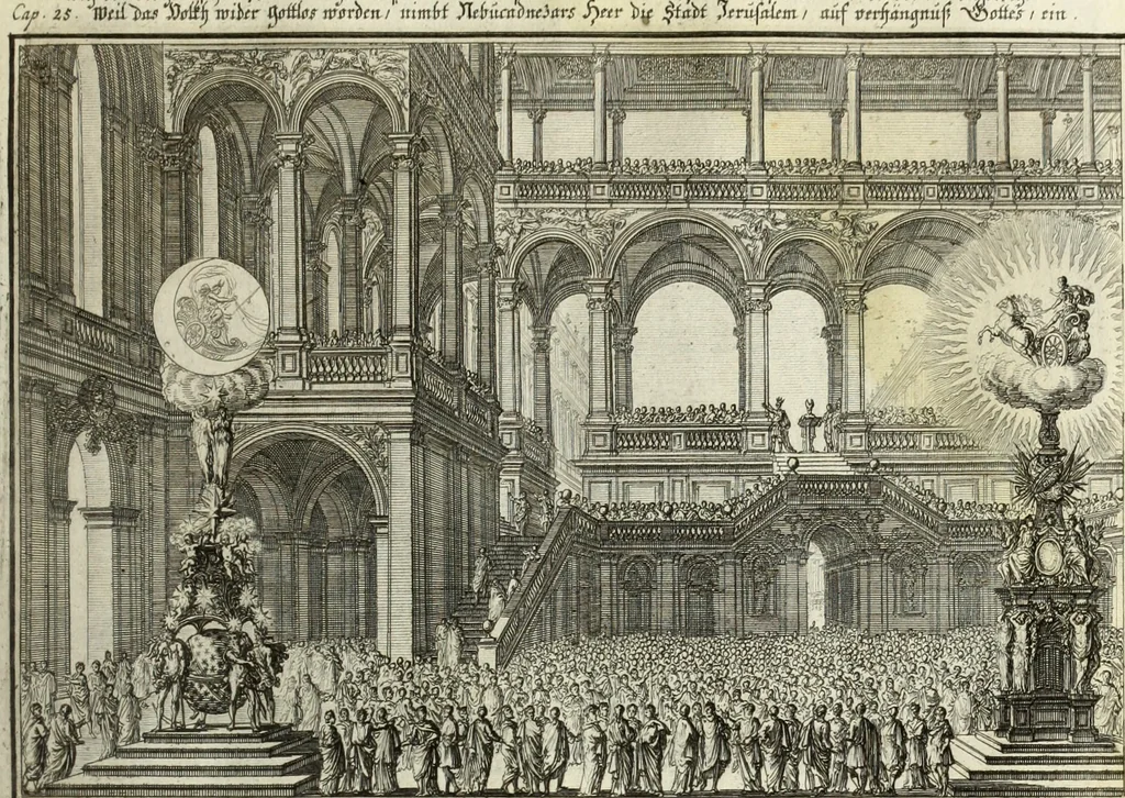 An illustration from Biblisches Engel- u. Kunst Werck : alles das jenige, was in heiliger göttlicher Schrifft Altes und Neuen Testaments von den heiligen Engels Gottes ... zu finden ist ... in zierlichen Kupffern, mit beygefüngten teutschen Erklärungs und Andachs-Reimen vorstellend, 1705, leaf 166