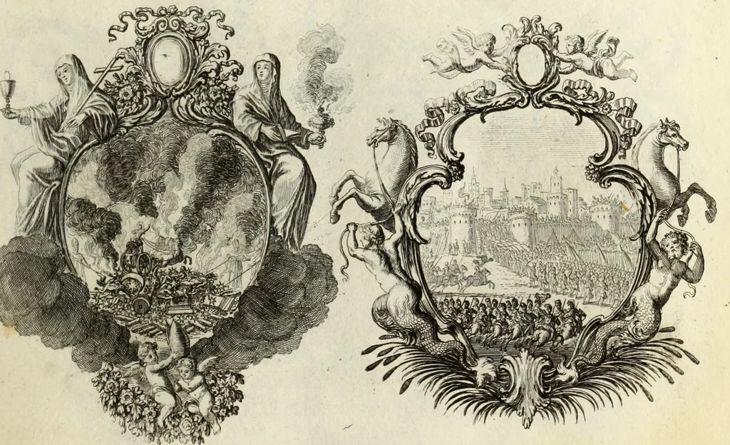 An illustration from Biblisches Engel- u. Kunst Werck : alles das jenige, was in heiliger göttlicher Schrifft Altes und Neuen Testaments von den heiligen Engels Gottes ... zu finden ist ... in zierlichen Kupffern, mit beygefüngten teutschen Erklärungs und Andachs-Reimen vorstellend, 1705, leaf 166