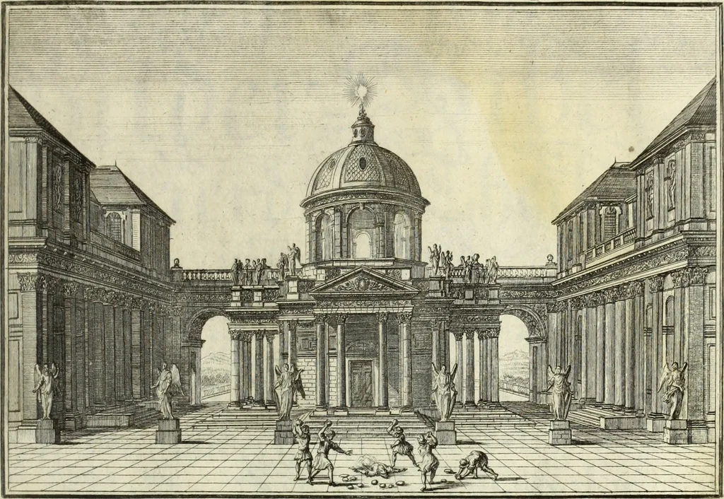 An illustration from Biblisches Engel- u. Kunst Werck : alles das jenige, was in heiliger göttlicher Schrifft Altes und Neuen Testaments von den heiligen Engels Gottes ... zu finden ist ... in zierlichen Kupffern, mit beygefüngten teutschen Erklärungs und Andachs-Reimen vorstellend, 1705, leaf 172