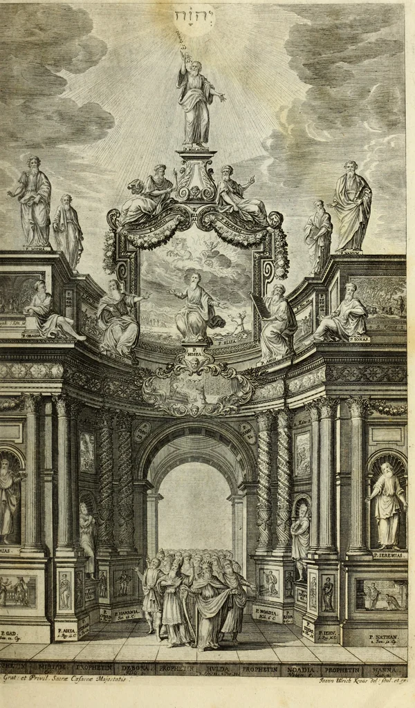 An illustration from Biblisches Engel- u. Kunst Werck : alles das jenige, was in heiliger göttlicher Schrifft Altes und Neuen Testaments von den heiligen Engels Gottes ... zu finden ist ... in zierlichen Kupffern, mit beygefüngten teutschen Erklärungs und Andachs-Reimen vorstellend, 1705, leaf 176