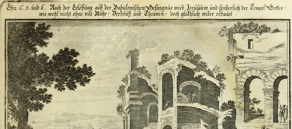 An illustration from Biblisches Engel- u. Kunst Werck : alles das jenige, was in heiliger göttlicher Schrifft Altes und Neuen Testaments von den heiligen Engels Gottes ... zu finden ist ... in zierlichen Kupffern, mit beygefüngten teutschen Erklärungs und Andachs-Reimen vorstellend, 1705, leaf 178