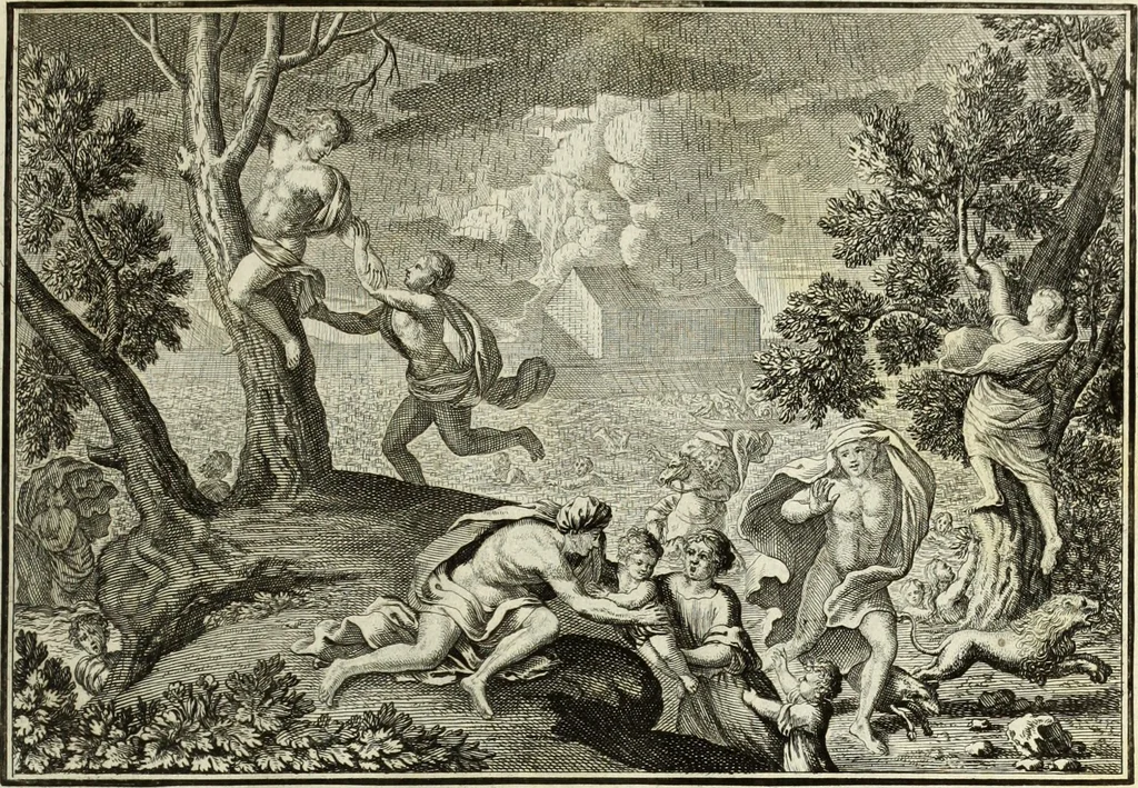 An illustration from Biblisches Engel- u. Kunst Werck : alles das jenige, was in heiliger göttlicher Schrifft Altes und Neuen Testaments von den heiligen Engels Gottes ... zu finden ist ... in zierlichen Kupffern, mit beygefüngten teutschen Erklärungs und Andachs-Reimen vorstellend, 1705, leaf 20