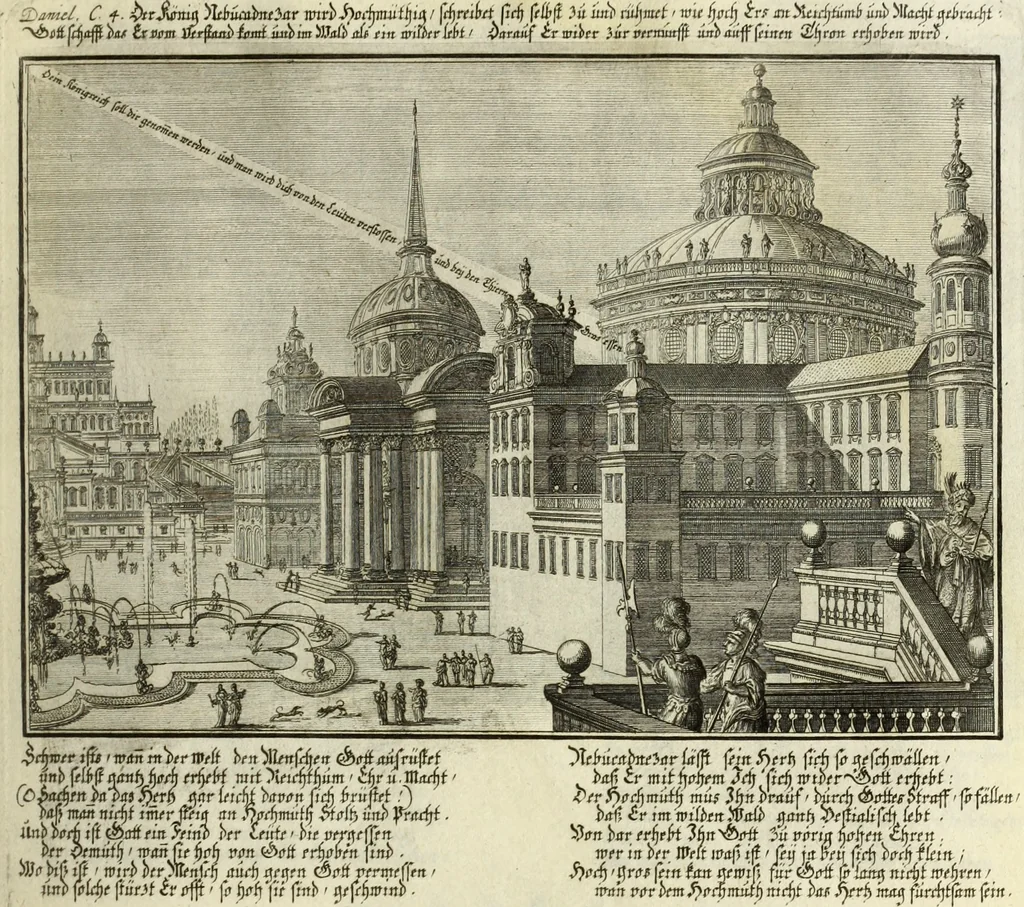 An illustration from Biblisches Engel- u. Kunst Werck : alles das jenige, was in heiliger göttlicher Schrifft Altes und Neuen Testaments von den heiligen Engels Gottes ... zu finden ist ... in zierlichen Kupffern, mit beygefüngten teutschen Erklärungs und Andachs-Reimen vorstellend, 1705, leaf 204