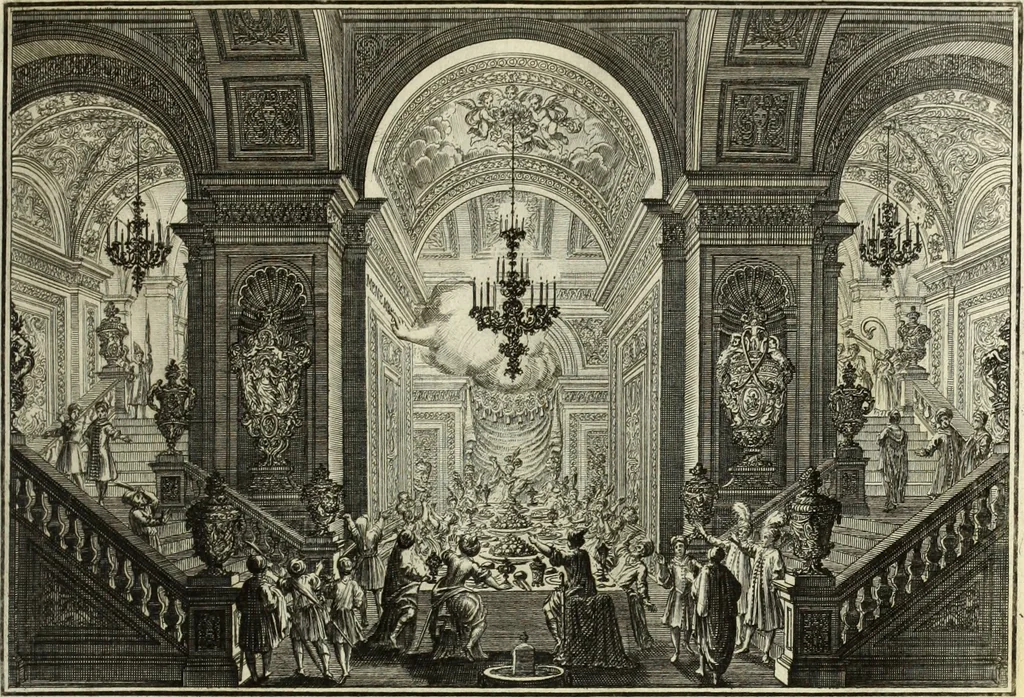 An illustration from Biblisches Engel- u. Kunst Werck : alles das jenige, was in heiliger göttlicher Schrifft Altes und Neuen Testaments von den heiligen Engels Gottes ... zu finden ist ... in zierlichen Kupffern, mit beygefüngten teutschen Erklärungs und Andachs-Reimen vorstellend, 1705, leaf 206