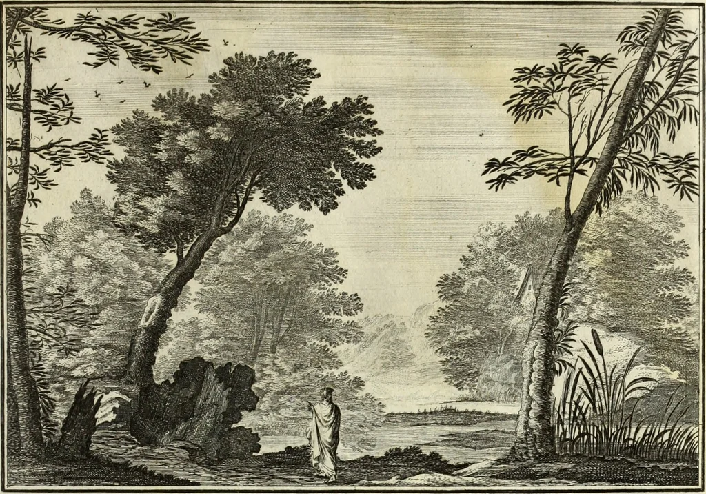 An illustration from Biblisches Engel- u. Kunst Werck : alles das jenige, was in heiliger göttlicher Schrifft Altes und Neuen Testaments von den heiligen Engels Gottes ... zu finden ist ... in zierlichen Kupffern, mit beygefüngten teutschen Erklärungs und Andachs-Reimen vorstellend, 1705, leaf 212