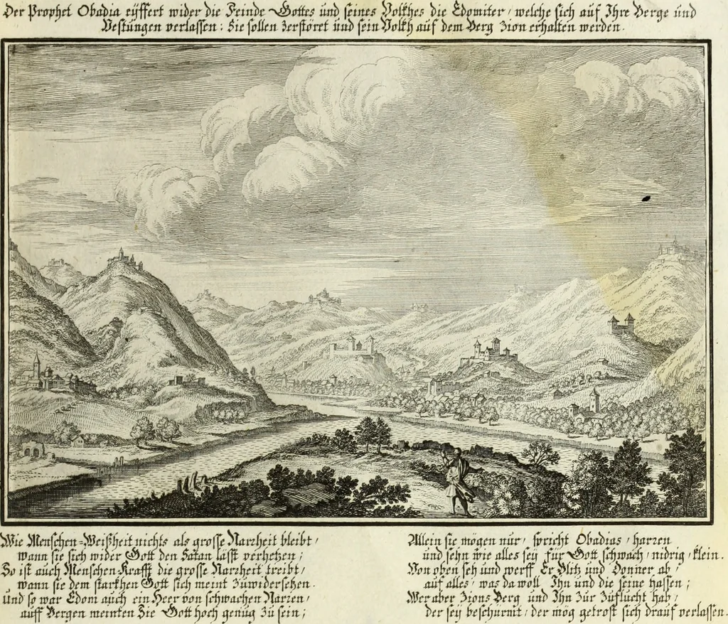 An illustration from Biblisches Engel- u. Kunst Werck : alles das jenige, was in heiliger göttlicher Schrifft Altes und Neuen Testaments von den heiligen Engels Gottes ... zu finden ist ... in zierlichen Kupffern, mit beygefüngten teutschen Erklärungs und Andachs-Reimen vorstellend, 1705, leaf 214