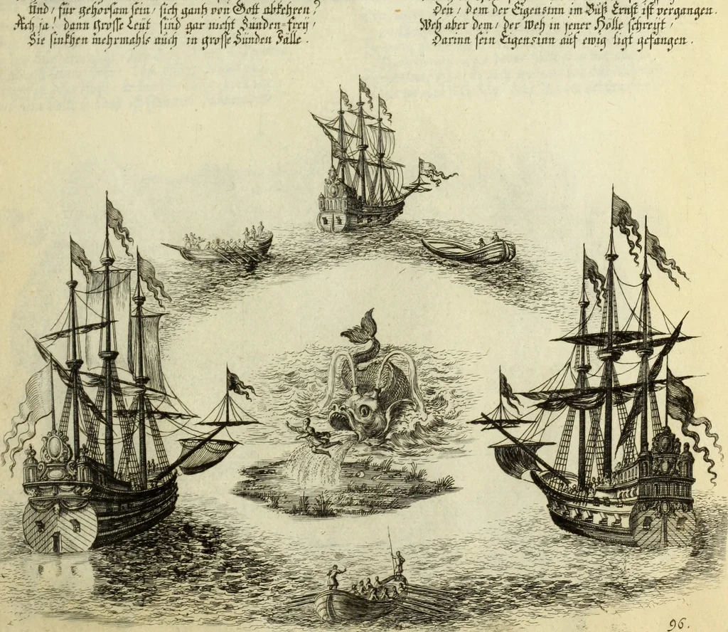 An illustration from Biblisches Engel- u. Kunst Werck : alles das jenige, was in heiliger göttlicher Schrifft Altes und Neuen Testaments von den heiligen Engels Gottes ... zu finden ist ... in zierlichen Kupffern, mit beygefüngten teutschen Erklärungs und Andachs-Reimen vorstellend, 1705, leaf 216