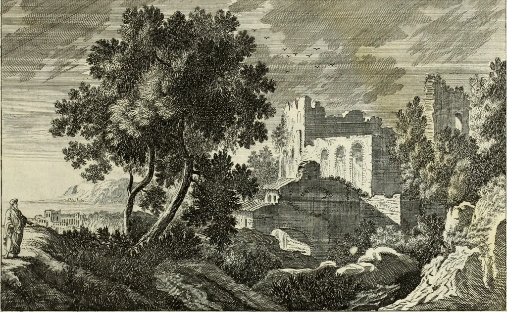 An illustration from Biblisches Engel- u. Kunst Werck : alles das jenige, was in heiliger göttlicher Schrifft Altes und Neuen Testaments von den heiligen Engels Gottes ... zu finden ist ... in zierlichen Kupffern, mit beygefüngten teutschen Erklärungs und Andachs-Reimen vorstellend, 1705, leaf 222