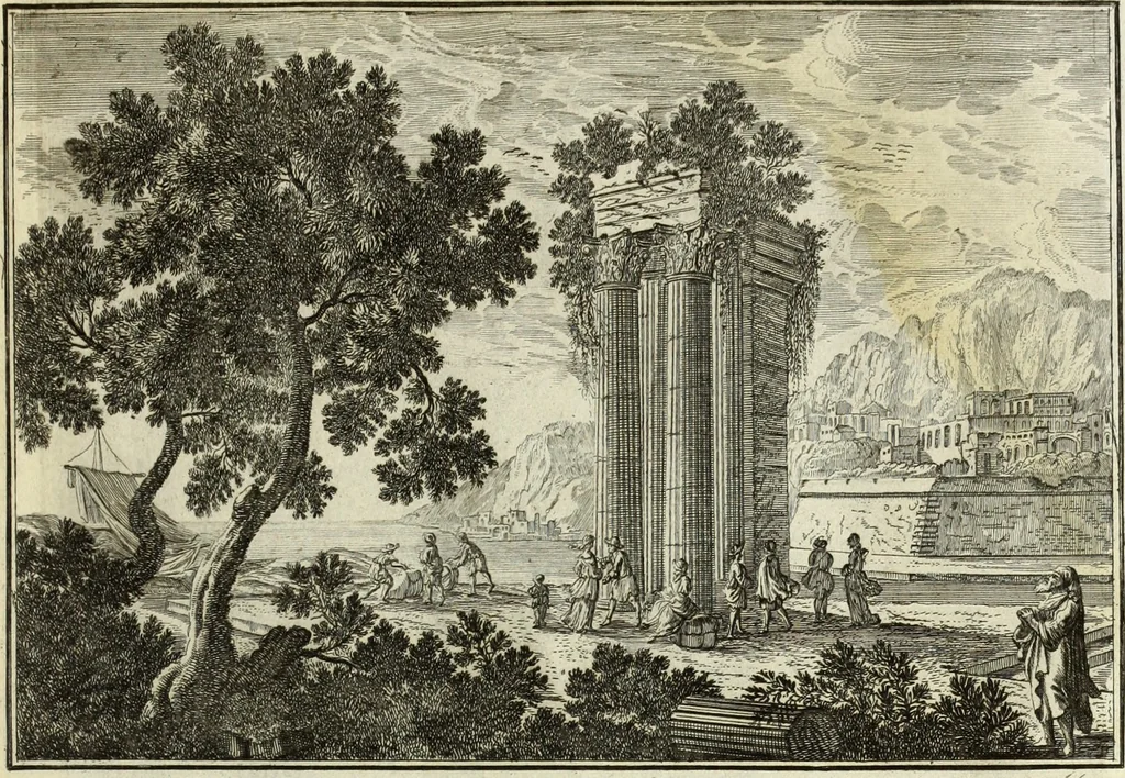 An illustration from Biblisches Engel- u. Kunst Werck : alles das jenige, was in heiliger göttlicher Schrifft Altes und Neuen Testaments von den heiligen Engels Gottes ... zu finden ist ... in zierlichen Kupffern, mit beygefüngten teutschen Erklärungs und Andachs-Reimen vorstellend, 1705, leaf 228
