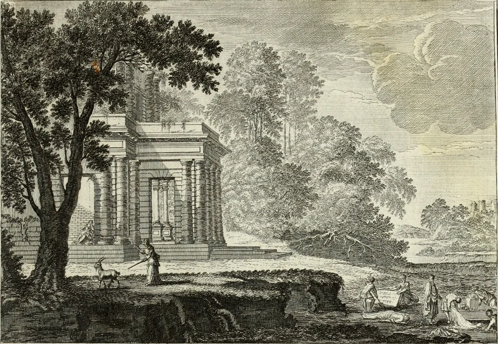 An illustration from Biblisches Engel- u. Kunst Werck : alles das jenige, was in heiliger göttlicher Schrifft Altes und Neuen Testaments von den heiligen Engels Gottes ... zu finden ist ... in zierlichen Kupffern, mit beygefüngten teutschen Erklärungs und Andachs-Reimen vorstellend, 1705, leaf 234