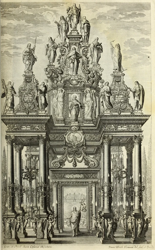 An illustration from Biblisches Engel- u. Kunst Werck : alles das jenige, was in heiliger göttlicher Schrifft Altes und Neuen Testaments von den heiligen Engels Gottes ... zu finden ist ... in zierlichen Kupffern, mit beygefüngten teutschen Erklärungs und Andachs-Reimen vorstellend, 1705, leaf 250