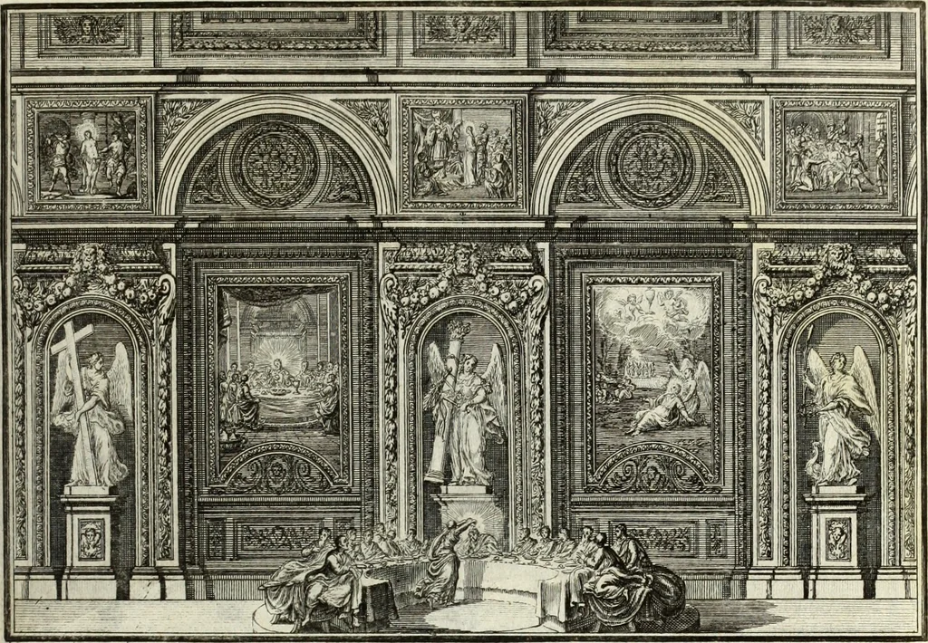 An illustration from Biblisches Engel- u. Kunst Werck : alles das jenige, was in heiliger göttlicher Schrifft Altes und Neuen Testaments von den heiligen Engels Gottes ... zu finden ist ... in zierlichen Kupffern, mit beygefüngten teutschen Erklärungs und Andachs-Reimen vorstellend, 1705, leaf 258