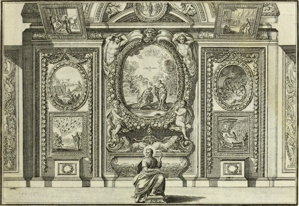 An illustration from Biblisches Engel- u. Kunst Werck : alles das jenige, was in heiliger göttlicher Schrifft Altes und Neuen Testaments von den heiligen Engels Gottes ... zu finden ist ... in zierlichen Kupffern, mit beygefüngten teutschen Erklärungs und Andachs-Reimen vorstellend, 1705, leaf 260