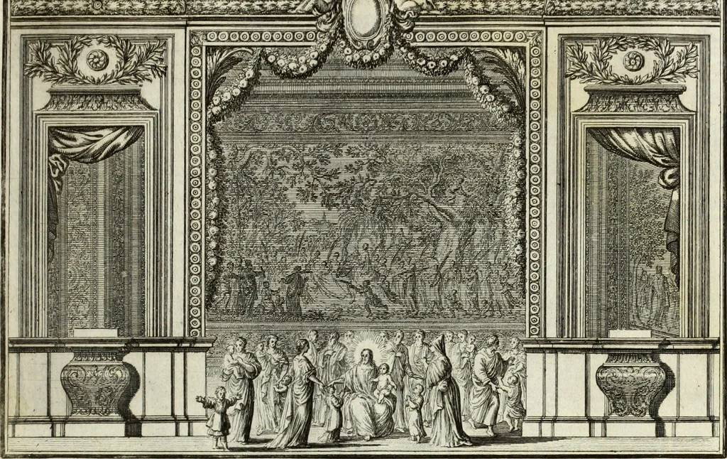 An illustration from Biblisches Engel- u. Kunst Werck : alles das jenige, was in heiliger göttlicher Schrifft Altes und Neuen Testaments von den heiligen Engels Gottes ... zu finden ist ... in zierlichen Kupffern, mit beygefüngten teutschen Erklärungs und Andachs-Reimen vorstellend, 1705, leaf 262