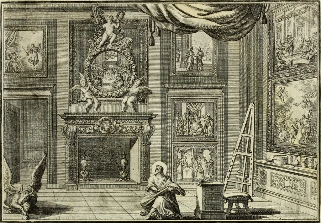 An illustration from Biblisches Engel- u. Kunst Werck : alles das jenige, was in heiliger göttlicher Schrifft Altes und Neuen Testaments von den heiligen Engels Gottes ... zu finden ist ... in zierlichen Kupffern, mit beygefüngten teutschen Erklärungs und Andachs-Reimen vorstellend, 1705, leaf 266